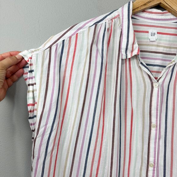 GAP Drapey Relaxed Shirt Size XL Striped Coastal Beach‎ Rainbow Summercore Retro - Picture 2 of 11